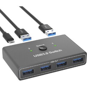 USB3.0 محدد التبديل، SIVXNEM 4 منافذ 2 أجهزة كمبيوتر محول محور USB محول لطابعة الكمبيوتر والماسح الضوئي ولوحة المفاتيح U-Disk محركات الأقراص الصلبة مع مفتاح زر و2 كابل USB ذكر (أسود) in Kuwait