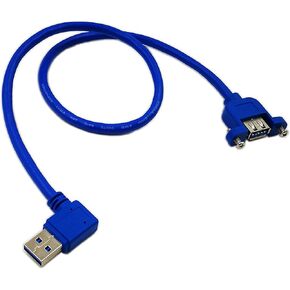 20" Panel Mount USB 3.0 A Female to 90 Degree Right Angled USB A Male Extension Cable with Screws(Blue/0.3m) in Saudi Arabia