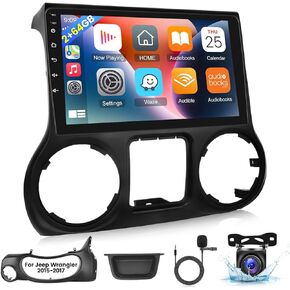 [2+64G] Android Car Radio for Jeep Wrangler 2011-2014 with Apple Carplay and Android Auto - 10.1 Inch Touchscreen Car Stereo Support GPS WiFi Bluetooth FM RDS + AHD Backup Camera + Mic in Kuwait