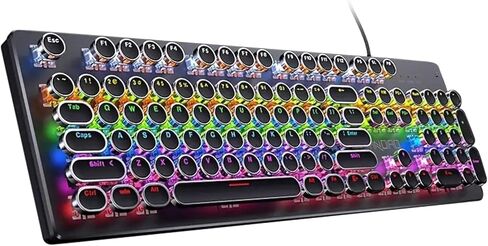 GPERHUAN Typewriter Mechanical Keyboard, Rainbow LED Backlit, Vintage Retro Style, Blue Switches, 104 Keys for PC, Mac, Black in Kuwait