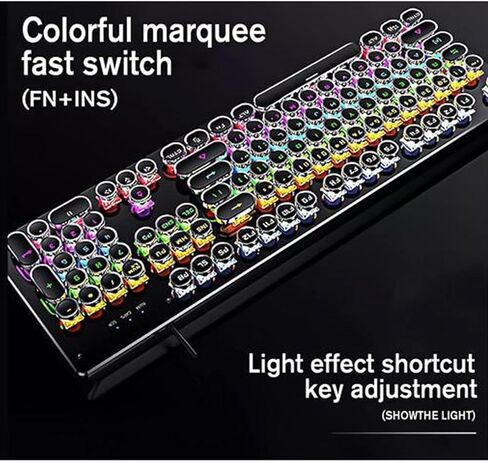 GPERHUAN Typewriter Mechanical Keyboard, Rainbow LED Backlit, Vintage Retro Style, Blue Switches, 104 Keys for PC, Mac, Black in Kuwait