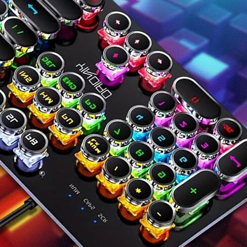 GPERHUAN Typewriter Mechanical Keyboard, Rainbow LED Backlit, Vintage Retro Style, Blue Switches, 104 Keys for PC, Mac, Black in Kuwait
