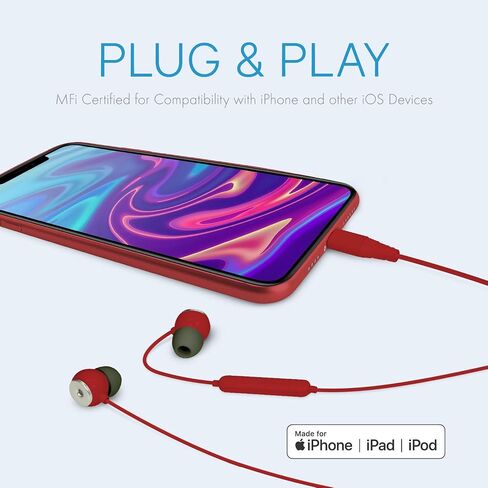 Realm Lightning Earbuds Apple MFi Certified Headphones, in-Ear Headphones with Lightning Connector, Built-in Microphone, Hands-Free Calling and Track Controls, Rose Gold, Pink, RLMA12RG in Kuwait