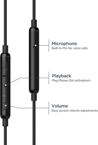 سماعات iPhone سلكية من Thore مع سماعات موصل Lightning - معتمدة من MFi من Apple Earbuds وميكروفون سلكي داخل الأذن وجهاز تحكم عن بعد لهواتف iPhone 14 Pro Max و13 و12 Mini وXR وXs و11 و7 و8 (أسود) in Saudi Arabia