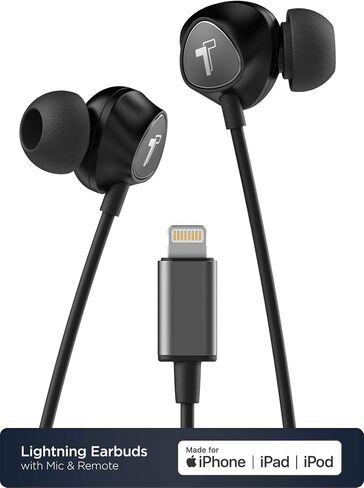 سماعات iPhone سلكية من Thore مع سماعات موصل Lightning - معتمدة من MFi من Apple Earbuds وميكروفون سلكي داخل الأذن وجهاز تحكم عن بعد لهواتف iPhone 14 Pro Max و13 و12 Mini وXR وXs و11 و7 و8 (أسود) in Saudi Arabia