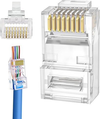 ViNet RJ45 Cat6 تمر عبر الموصلات UTP Cat6 ينتهي Cat6 المقابس للأسلاك الصلبة والكابلات القياسية - 100 حزمة in Kuwait