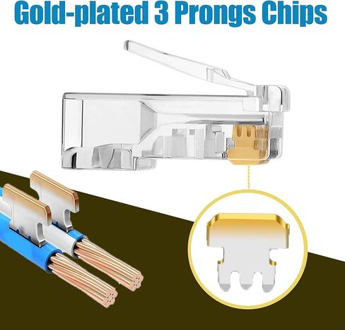 ViNet RJ45 Cat6 تمر عبر الموصلات UTP Cat6 ينتهي Cat6 المقابس للأسلاك الصلبة والكابلات القياسية - 100 حزمة in Kuwait