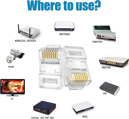 ViNet RJ45 Cat6 تمر عبر الموصلات UTP Cat6 ينتهي Cat6 المقابس للأسلاك الصلبة والكابلات القياسية - 100 حزمة in Kuwait