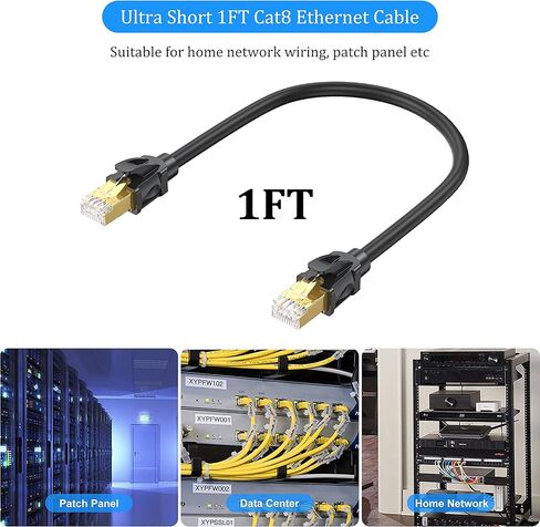 UKYEE Cat8 كابل إيثرنت 1FT 2-Pack، كابل قصير لشبكة الإنترنت Cat 8 عالي السرعة 40 جيجابت في الثانية 2000 ميجا هرتز للوحة التصحيح، والشبكة المنزلية، وإدارة الكابلات، والمفاتيح، وجهاز التوجيه، والمودم. in Kuwait