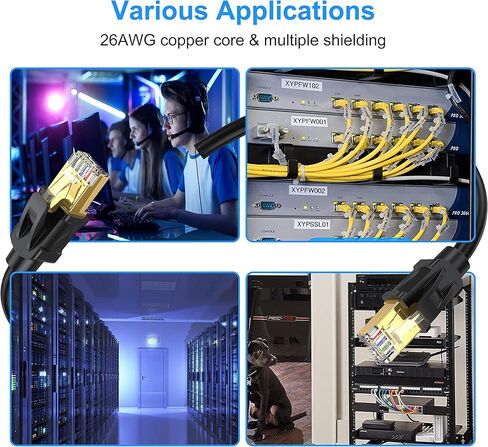 UKYEE Cat8 كابل إيثرنت 1FT 2-Pack، كابل قصير لشبكة الإنترنت Cat 8 عالي السرعة 40 جيجابت في الثانية 2000 ميجا هرتز للوحة التصحيح، والشبكة المنزلية، وإدارة الكابلات، والمفاتيح، وجهاز التوجيه، والمودم. in Kuwait