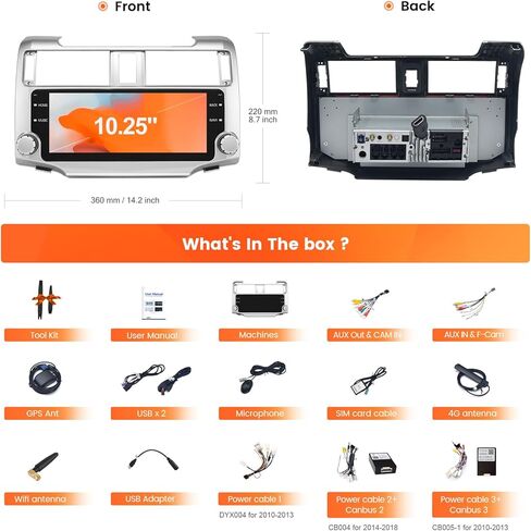 وحدة رأس Dasaita 8GB+256GB لـ 2010-2019 Toyota 4Runner 10.25 بوصة 2K شاشة لمس ستيريو للسيارة، ملاحة GPS، Apple CarPlay Android Auto، شبكة 4G مدمجة، Android 12، Qualcomm 8 Core in Kuwait