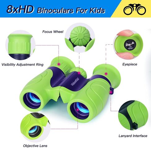 مناظير VisionKids للأطفال 4+، BAK4 HD 8X21 ضوء مضغوط عالي الدقة مقاوم للصدمات، نظارات رؤية ليلية، استكشاف الطبيعة للأطفال، مشاهدة الطيور، الصيد، المشي لمسافات طويلة، ألعاب التخييم. مناظير HappiVIEW للأطفال in Kuwait