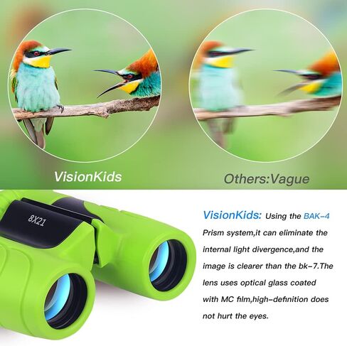 مناظير VisionKids للأطفال 4+، BAK4 HD 8X21 ضوء مضغوط عالي الدقة مقاوم للصدمات، نظارات رؤية ليلية، استكشاف الطبيعة للأطفال، مشاهدة الطيور، الصيد، المشي لمسافات طويلة، ألعاب التخييم. مناظير HappiVIEW للأطفال in Kuwait