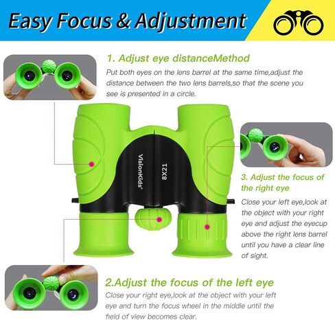مناظير VisionKids للأطفال 4+، BAK4 HD 8X21 ضوء مضغوط عالي الدقة مقاوم للصدمات، نظارات رؤية ليلية، استكشاف الطبيعة للأطفال، مشاهدة الطيور، الصيد، المشي لمسافات طويلة، ألعاب التخييم. مناظير HappiVIEW للأطفال in Kuwait
