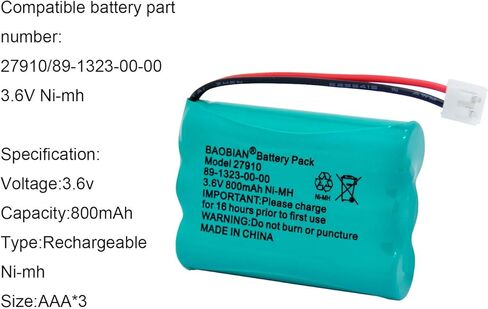 بطارية هاتف لاسلكية قابلة لإعادة الشحن BAOBIAN 27910 متوافقة مع V-Tech 89-1323-00-00 Vtech 27910 I6725 Motorola SD-7501 RadioShack 23-959 (4 عبوات) in Kuwait