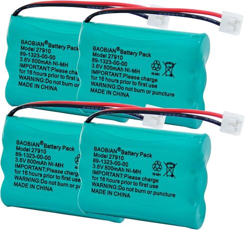 بطارية هاتف لاسلكية قابلة لإعادة الشحن BAOBIAN 27910 متوافقة مع V-Tech 89-1323-00-00 Vtech 27910 I6725 Motorola SD-7501 RadioShack 23-959 (4 عبوات) in Kuwait