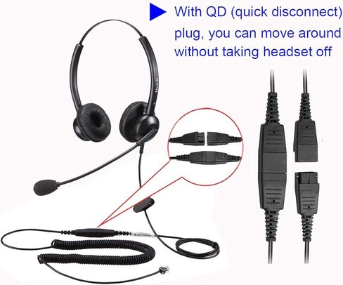 سماعة هاتف مع مقبس RJ9 للخطوط الأرضية للمكاتب، سماعة رأس لمركز الاتصال مع ميكروفون عازل للضوضاء لهاتف IP، تعمل مع Yealink T21P T42G T46G T48G Grandstream in Kuwait