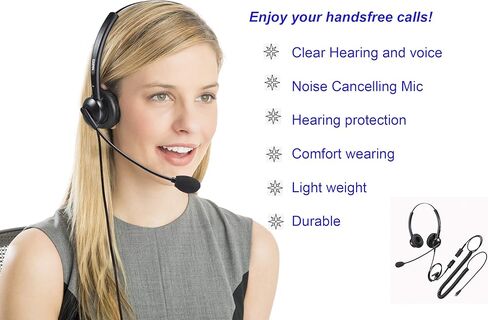 سماعة هاتف مع مقبس RJ9 للخطوط الأرضية للمكاتب، سماعة رأس لمركز الاتصال مع ميكروفون عازل للضوضاء لهاتف IP، تعمل مع Yealink T21P T42G T46G T48G Grandstream in Kuwait