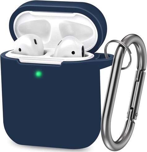ATUAT AirPods Case Cover, Full Protective Silicone Skin Dust-Proof Designed for Apple AirPods 1st 2nd Generation with Keychain, Front LED Visible, Midnight Blue in Kuwait