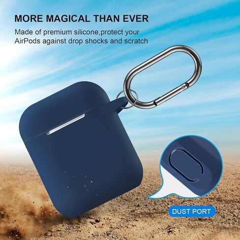 ATUAT AirPods Case Cover, Full Protective Silicone Skin Dust-Proof Designed for Apple AirPods 1st 2nd Generation with Keychain, Front LED Visible, Midnight Blue in Kuwait