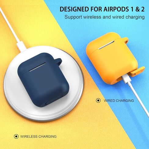 ATUAT AirPods Case Cover, Full Protective Silicone Skin Dust-Proof Designed for Apple AirPods 1st 2nd Generation with Keychain, Front LED Visible, Midnight Blue in Kuwait