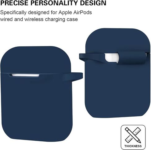 ATUAT AirPods Case Cover, Full Protective Silicone Skin Dust-Proof Designed for Apple AirPods 1st 2nd Generation with Keychain, Front LED Visible, Midnight Blue in Kuwait