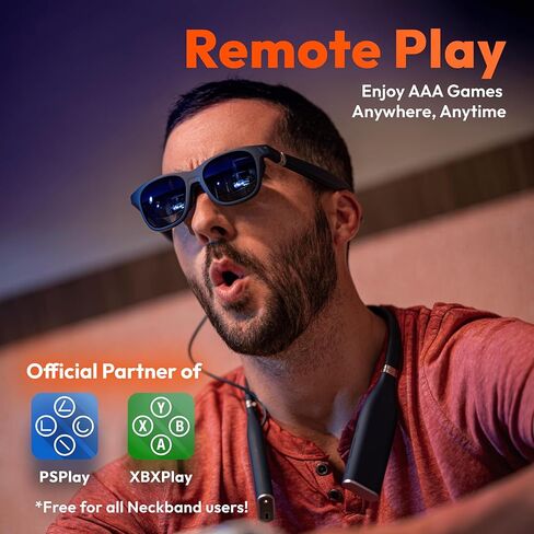 VITURE One XR/AR Smart Glasses & Neckband Pack, Official Partner of PSPlay & XBXPlay, Remote Play, Compatible with Playstation/Xbox/PC Games, Streaming On The Go, 128GB Storage, Bluetooth (Jet Black) in Kuwait
