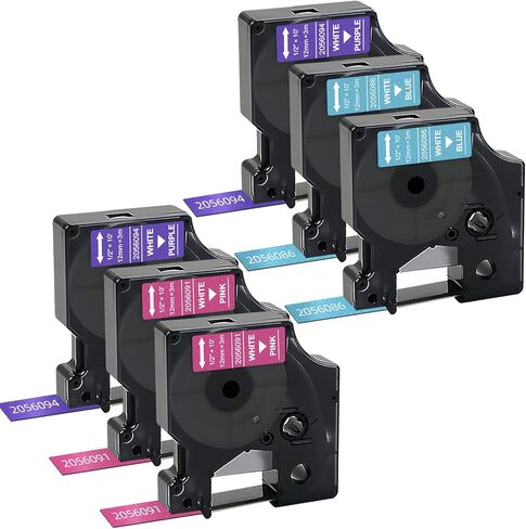 شريط ملصقات DYMO COLORPOP متوافق مع LabelPros، استبدال الملصقات المتوافقة لشريط الملصقات DYMO D1 12 مم 0.47 بوصة لـ LabelManager 160 210D 280 360D 420P، أبيض على أزرق/وردي/أرجواني لامع، 6 عبوات in Kuwait