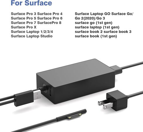 استبدال شاحن Microsoft Surface Book بقدرة 127 واط لجهاز Surface Book 3 2 1، Surface Laptop 5 Go2 Studio Go 4 3 2 1، Surface Pro 9 8 7+ X 7 6 5 4 3، Surface Go 3 2 1 وسلك إمداد الطاقة بقدرة 127 واط in Kuwait