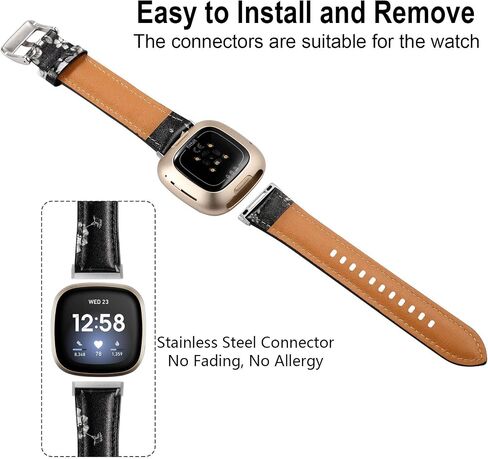 Maledan Top Grain Leather Compatible with Fitbit Versa 4 Bands for Women Men, Breathable Slim & Thin Strap Replacement Accessory Wrist band for Fitbit Versa 3/Sense/Sense 2 Smartwatch, Brown in Saudi Arabia