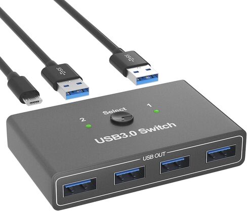 USB3.0 محدد التبديل، SIVXNEM 4 منافذ 2 أجهزة كمبيوتر محول محور USB محول لطابعة الكمبيوتر والماسح الضوئي ولوحة المفاتيح U-Disk محركات الأقراص الصلبة مع مفتاح زر و2 كابل USB ذكر (أسود) in Kuwait