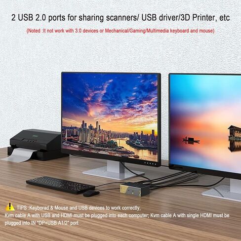 2 Port KVM Switch Dual Monitor DisplayPort 4K 60Hz,2 Computers 2 Monitors DP KVM Switch with USB 2.0 HUB,DP 1.2 Kvm Switch,EDID and 1.2 HDCP, PC Monitor Keyboard Mouse Switcher with Cables in Kuwait