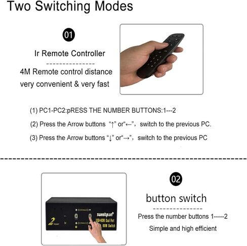2 Port KVM Switch Dual Monitor DisplayPort 4K 60Hz,2 Computers 2 Monitors DP KVM Switch with USB 2.0 HUB,DP 1.2 Kvm Switch,EDID and 1.2 HDCP, PC Monitor Keyboard Mouse Switcher with Cables in Kuwait