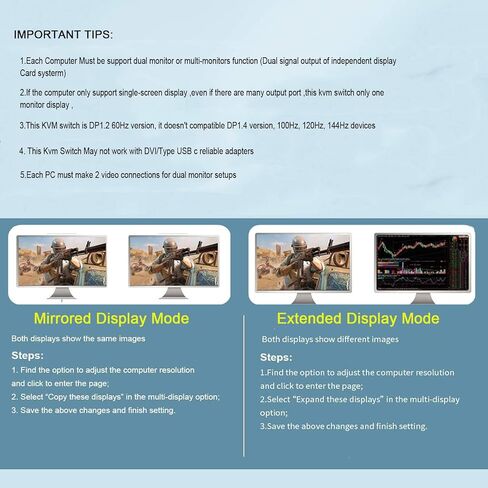 2 Port KVM Switch Dual Monitor DisplayPort 4K 60Hz,2 Computers 2 Monitors DP KVM Switch with USB 2.0 HUB,DP 1.2 Kvm Switch,EDID and 1.2 HDCP, PC Monitor Keyboard Mouse Switcher with Cables in Kuwait