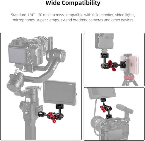 CofunKool Aluminum Magic arm with 1/4"-20 Screws Retractable Pins, 360 Degree Rotation, Articulating Magic Arm Double Ball Head Adapter for Monitor, Camera, and Lights, Max Load of 12 Ibs in Kuwait