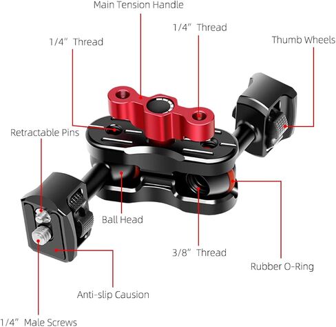 CofunKool Aluminum Magic arm with 1/4"-20 Screws Retractable Pins, 360 Degree Rotation, Articulating Magic Arm Double Ball Head Adapter for Monitor, Camera, and Lights, Max Load of 12 Ibs in Kuwait