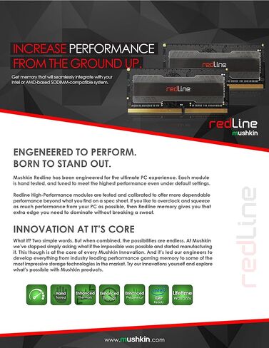 Mushkin Redline Notebook - ذاكرة الوصول العشوائي للكمبيوتر المحمول DDR4 للألعاب - 64 جيجابايت (2 × 32 جيجابايت) مجموعة ذاكرة SODIMM - 3200 ميجاهرتز (PC4-25600) CL-16 - ذاكرة الوصول العشوائي 260 دبوس 1.35 فولت - قناة مزدوجة - جهد منخفض - (MRA4S320GJJM32GX2 in Kuwait