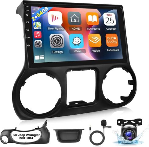 [2+64G] Android Car Radio for Jeep Wrangler 2011-2014 with Apple Carplay and Android Auto - 10.1 Inch Touchscreen Car Stereo Support GPS WiFi Bluetooth FM RDS + AHD Backup Camera + Mic in Saudi Arabia