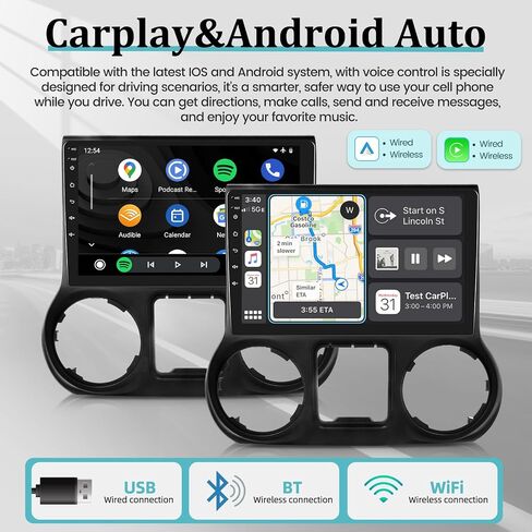 [2+64G] Android Car Radio for Jeep Wrangler 2011-2014 with Apple Carplay and Android Auto - 10.1 Inch Touchscreen Car Stereo Support GPS WiFi Bluetooth FM RDS + AHD Backup Camera + Mic in Saudi Arabia