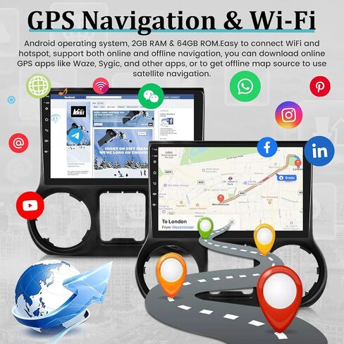 [2+64G] Android Car Radio for Jeep Wrangler 2011-2014 with Apple Carplay and Android Auto - 10.1 Inch Touchscreen Car Stereo Support GPS WiFi Bluetooth FM RDS + AHD Backup Camera + Mic in Saudi Arabia