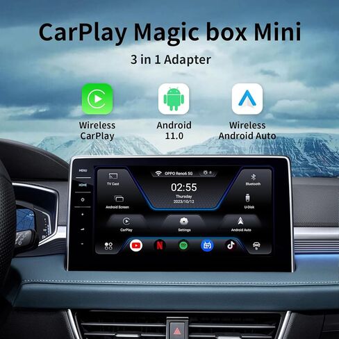 NUPSTE CarPlay Magic Box: محول Carplay لاسلكي 3 في 1 ومحول تلقائي Android لاسلكي مع Netflix YouTube Tiktok، وضع HDMI للسينما. لموديلات السيارات بعد 2016 مع Wired Carplay in Kuwait