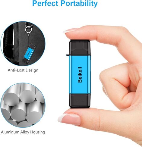 قارئ بطاقة SD، محول قارئ بطاقة الذاكرة Beikell USB 3.0/USB C - يدعم SD/Micro SD/SDXC/SDHC/MMC/RS-MMC/UHS-I، متوافق مع MacBook Pro، وMacBook Air، وiPad Pro، وGalaxy S21 الخ-الأزرق in Kuwait