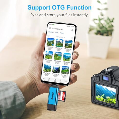 قارئ بطاقة SD، محول قارئ بطاقة الذاكرة Beikell USB 3.0/USB C - يدعم SD/Micro SD/SDXC/SDHC/MMC/RS-MMC/UHS-I، متوافق مع MacBook Pro، وMacBook Air، وiPad Pro، وGalaxy S21 الخ-الأزرق in Kuwait