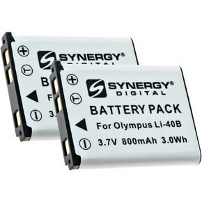 Synergy Digital Camera Batteries, Compatible with Kodak PIXPRO FZ53 Digital Camera, (Li-Ion, 3.7V, 800 mAh), Replacement for Olympus LI-40B Battery, Combo-Pack Includes: 2 x SDLI40B Batteries