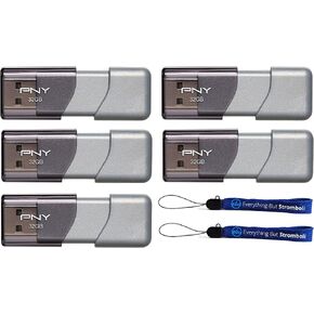 PNY 32 جيجابايت USB 3.0 فلاش درايف Elite Turbo Attache 3 (خمس حزم) نموذج P-FD32GTBOP-GE Plus (2) حبل قصير (2) Everything But Stromboli (TM) in Kuwait