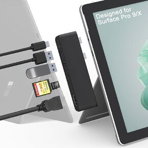 ملحقات سيرفس برو 9، قاعدة شحن سيرفس برو 8 مع منفذ HDMI 4K وUSB-C ثونربولت 4 (شاشة + بيانات + شحن بي دي)، USB 3.0×2، فتحة بطاقة SD TF، شاشة ثلاثية لجهاز سيرفس برو 9/X in Kuwait