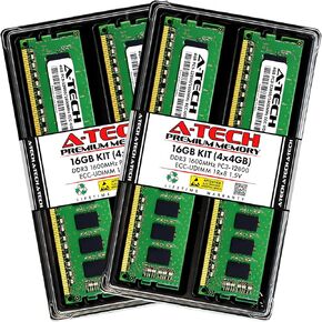 مجموعة خادم A-Tech بسعة 16 جيجابايت (2 × 8 جيجابايت) 2Rx8 PC3L-12800E DDR3 1600 ميجاهرتز ECC غير مخزنة UDIMM 240-Pin ثنائي الرتبة DIMM 1.35V وحدة ذاكرة الوصول العشوائي لخادم محطة العمل (سلسلة A-Tech Enterprise) in Kuwait