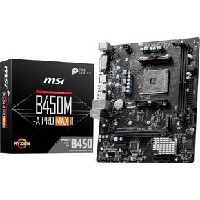 MSI لوحة ام B450M-A برو ماكس II برو سيريز (mATX، تدعم AMD 5000/4000/3000/2000/1000 سلسلة AM4، M.2، ساتا 6G، USB 3.2 الجيل الاول، DDR4، HDMI/DVI، شبكة محلية LAN 2.5Gbps ) in Kuwait