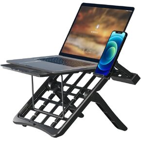 حامل كمبيوتر محمول قابل للطي من FUGTBLESS مع حامل هاتف، ارتفاع قابل للتعديل، حامل كمبيوتر محمول مريح لمعظم أجهزة الكمبيوتر المحمولة مقاس 10-15.6 بوصة in Kuwait