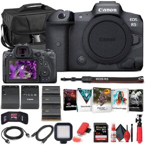 كاميرا Canon EOS R5 الرقمية بدون مرآة (الهيكل فقط) (4147C002) + بطاقة ذاكرة سعة 64 جيجابايت + حافظة + برنامج Corel للصور + 2 بطارية LPE6 + شاحن خارجي + قارئ بطاقات + ضوء + كابل HDMI + المزيد (متجدد) in Saudi Arabia
